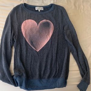 Wildfox crewneck fleece Navy blue w/ pink heart